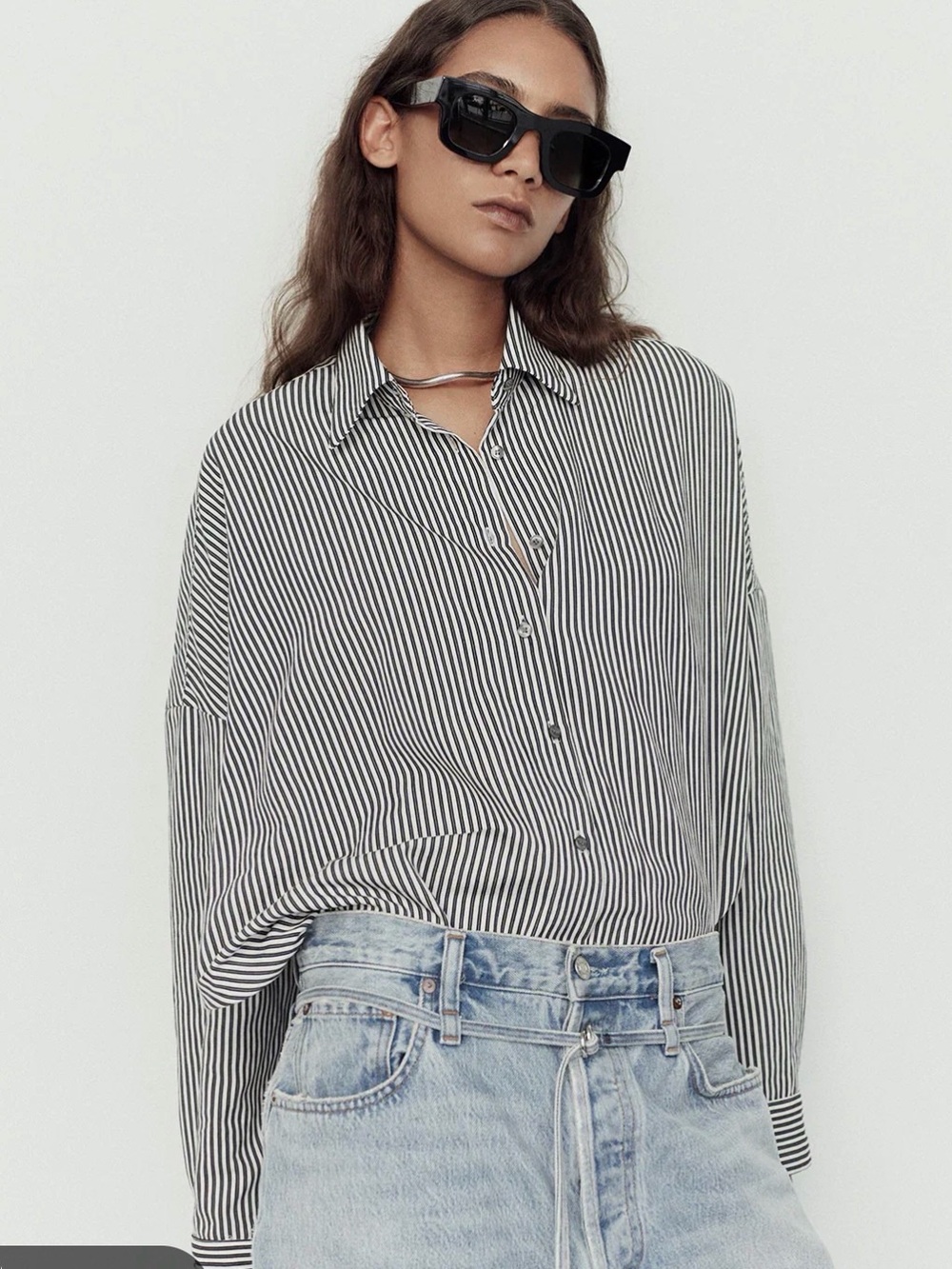 AGOLDE Black & White Stripe Button-Up Shirt
